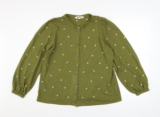 Boden Women's Green Embroidered Cotton Long Sleeve Blouse UK 16
