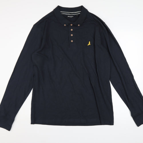 Brave Soul Men's Black Long Sleeve Cotton Polo Shirt Size L
