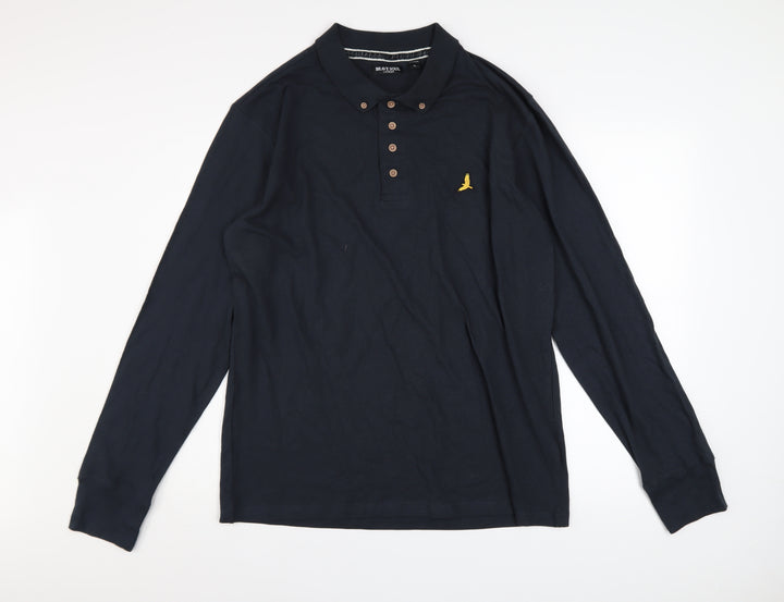 Brave Soul Men's Black Long Sleeve Cotton Polo Shirt Size L