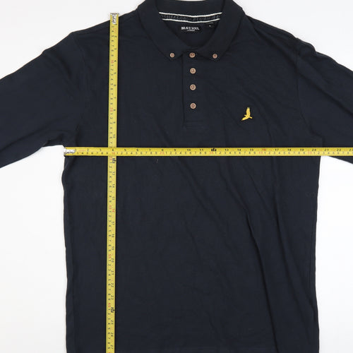 Brave Soul Men's Black Long Sleeve Cotton Polo Shirt Size L