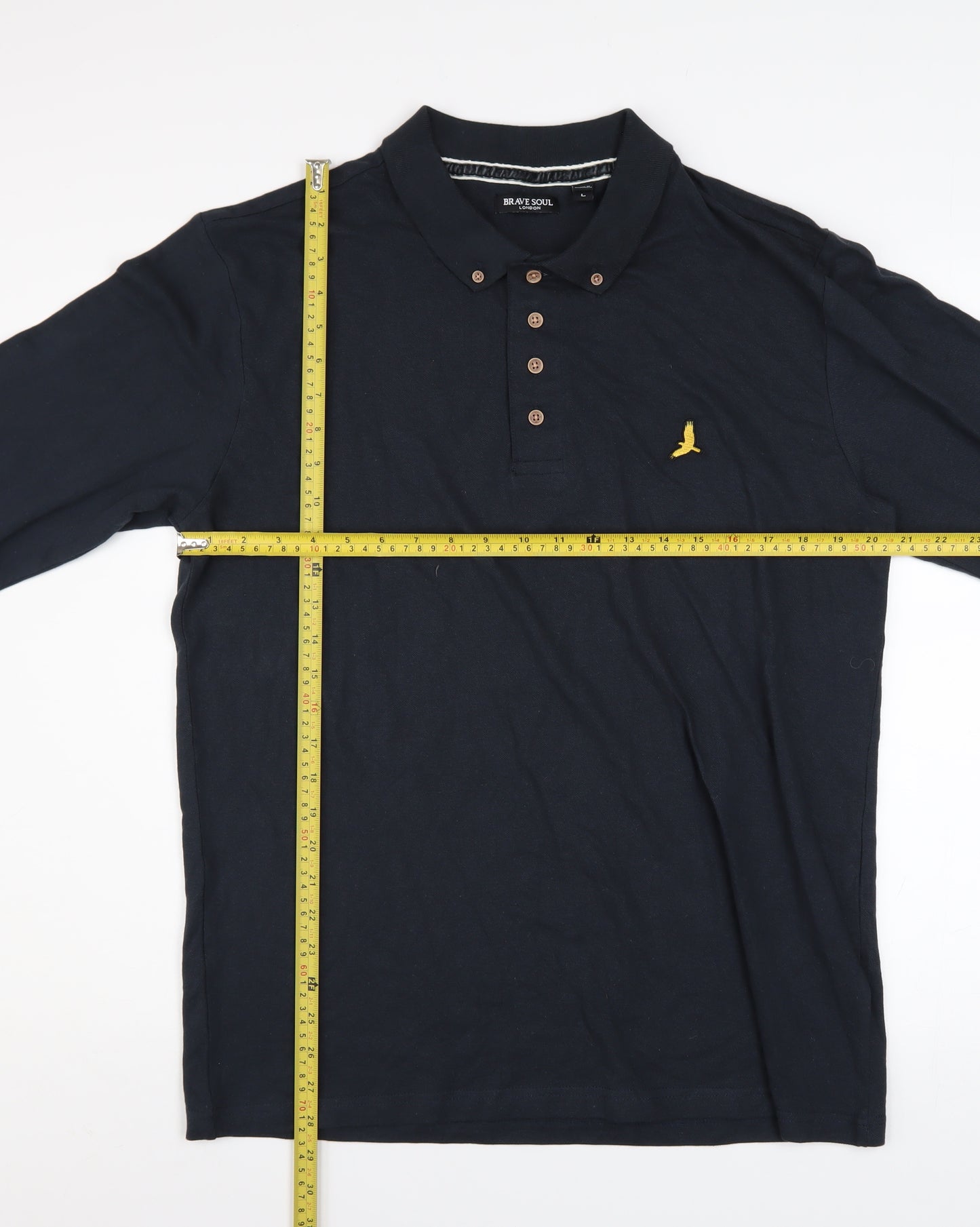 Brave Soul Men's Black Long Sleeve Cotton Polo Shirt Size L