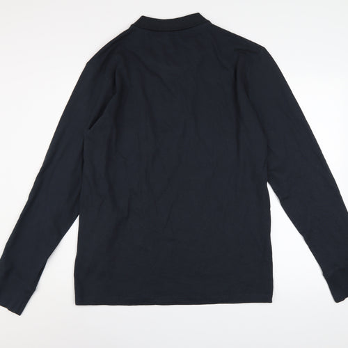 Brave Soul Men's Black Long Sleeve Cotton Polo Shirt Size L