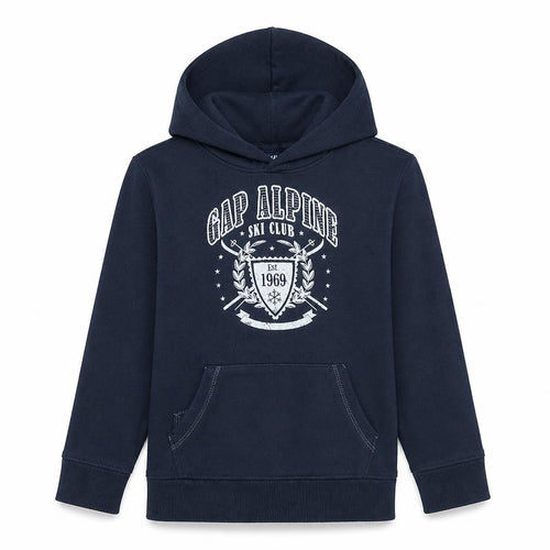 GAP Boys Blue Pullover Hoodie 13 Years Ski Club Fleece Graphic Hooded Sweatshirt
