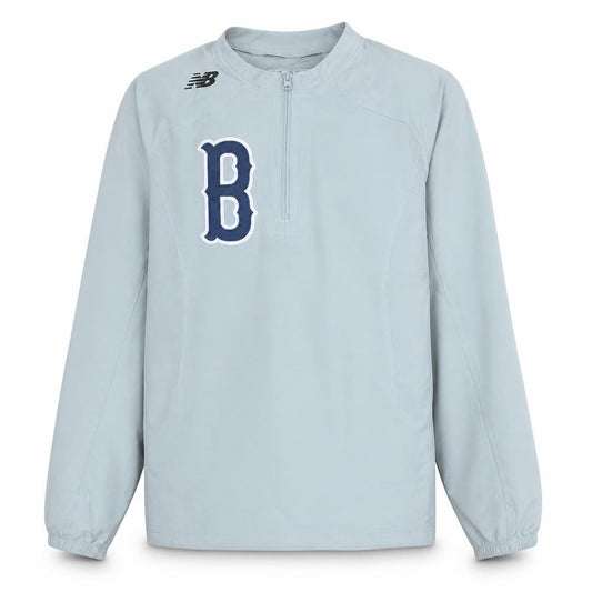 Front view of New Balance Men's Grey Medium Track Jacket 1/4 Zip Athletic Logo Top