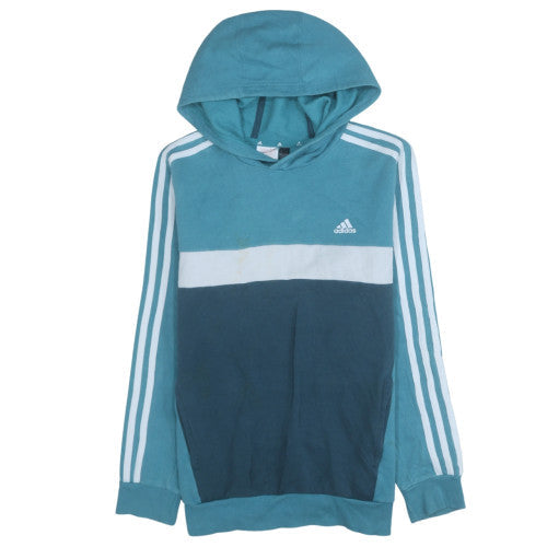 Adidas Boys Blue Hooded Pullover Hoodie 164 Long Sleeve Sweatshirt