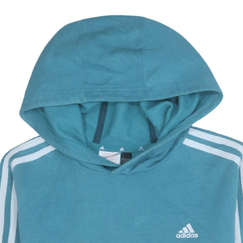 Adidas Boys Blue Hooded Pullover Hoodie 164 Long Sleeve Sweatshirt