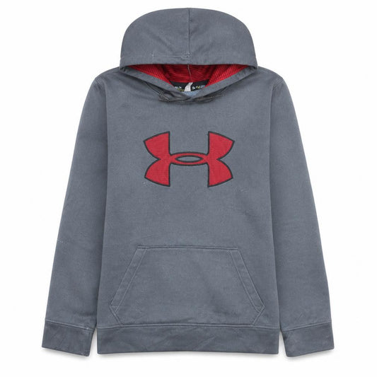 Front view of Under Armour Men's Grey Pullover Hoodie, size S, Sports Fleece