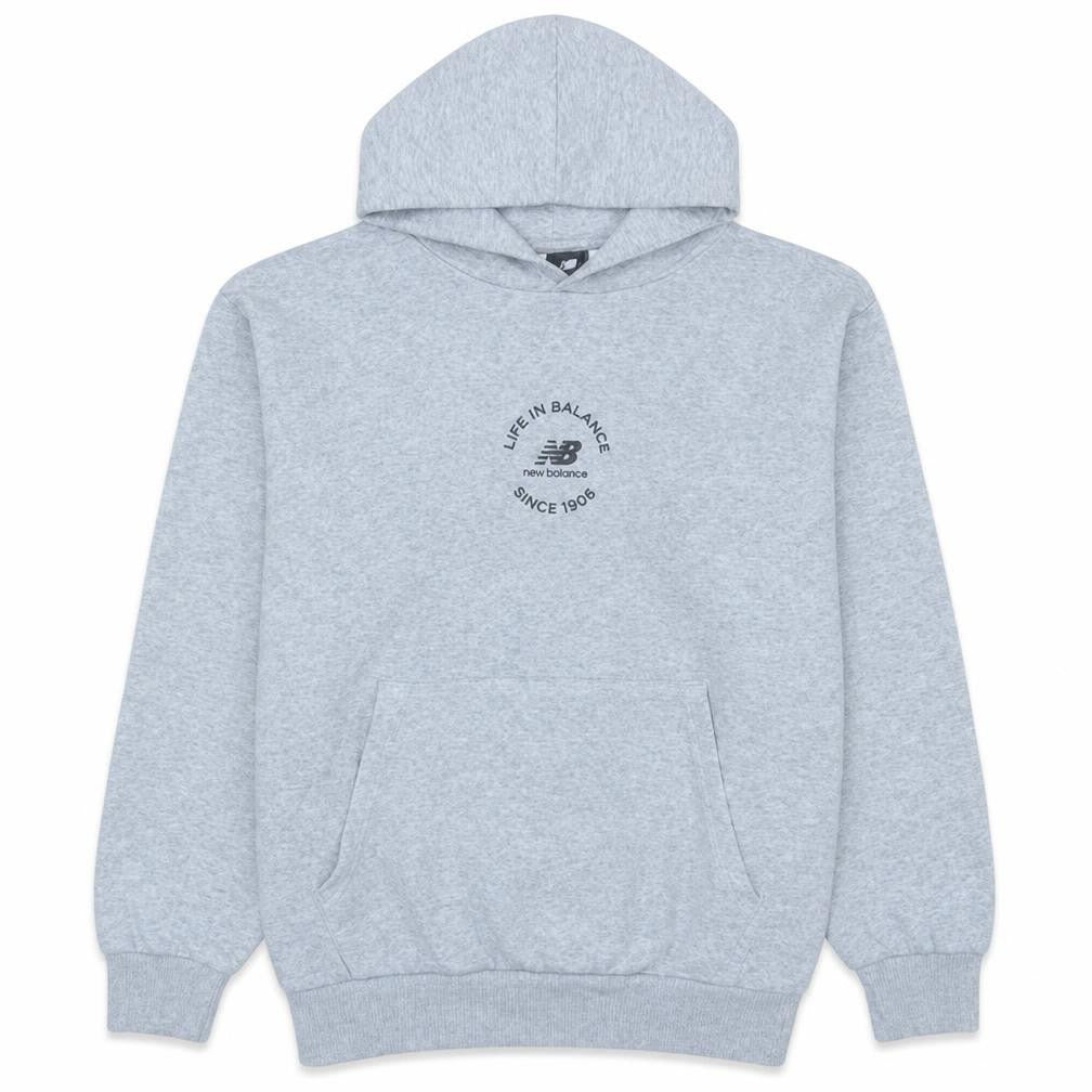 Front view of New Balance Men's Grey Small Pullover Hoodie Fleece Sweatshirt