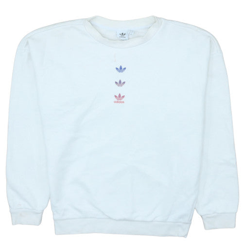 Adidas Women White Crew Neck Pullover Sweatshirt Size S Logo Print
