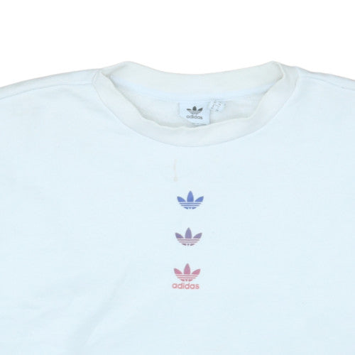 Adidas Women White Crew Neck Pullover Sweatshirt Size S Logo Print