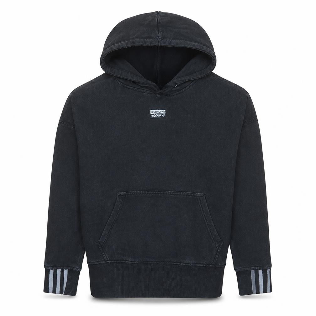 Front view of Adidas Women Black Hoodie, size 10, Pullover Hooded Sweatshirt