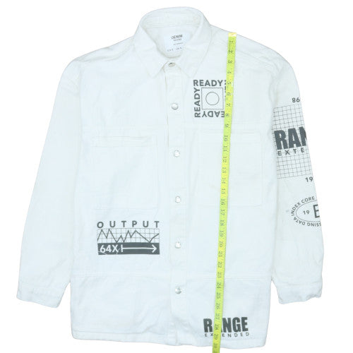 Bershka Men’s White Cotton Graphic Denim Jacket Size S