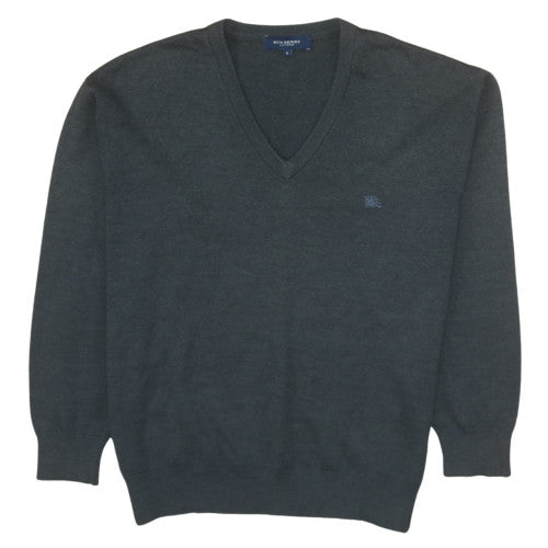 Burberry Men's Grey Merino Wool V-Neck Pullover Jumper S