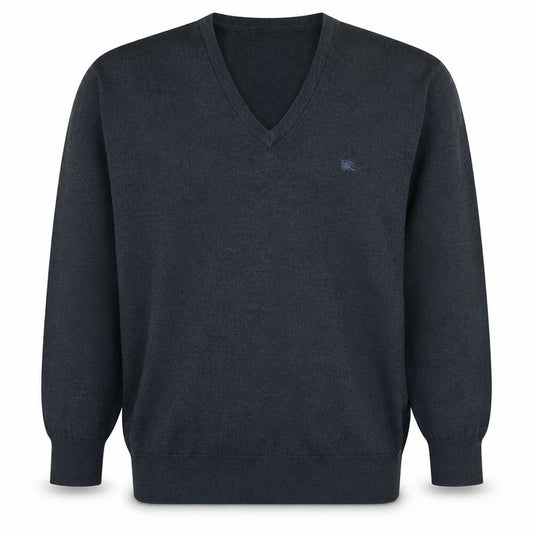 Front view of Burberry Men's Grey Merino Wool V-Neck jumper S