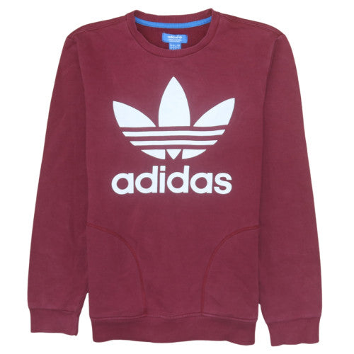 Adidas Men Red Crew Neck Pullover Sweatshirt S Regular Fit