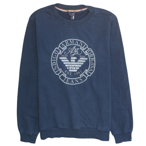 Armani Jeans Men's Blue Crew Neck Logo Sweatshirt Size M