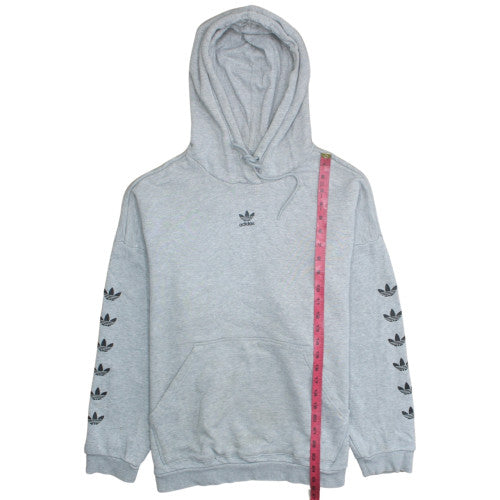 Adidas Women Grey Pullover Hoodie UK 16 Relaxed Fit Lined Logo Sweatshirt