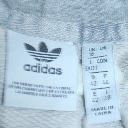 Adidas Women Grey Pullover Hoodie UK 16 Relaxed Fit Lined Logo Sweatshirt