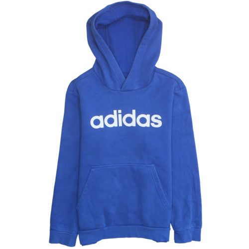 Adidas Boys Blue Pullover Hoodie Size 152 Fleece Logo Hooded Sweatshirt