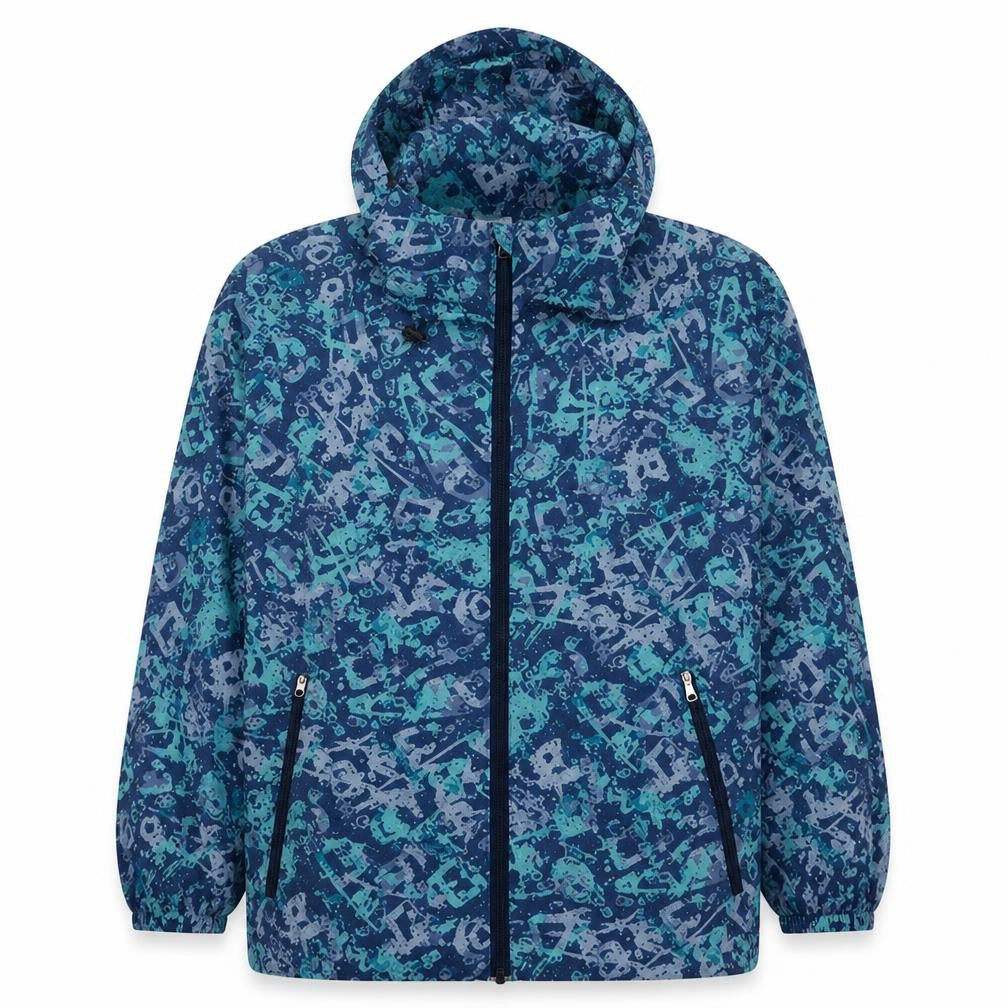 Front view of Decathlon Men's Blue Windbreaker Jacket M Hooded Lightweight Casual