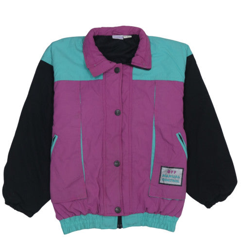 Golden Team Women's Purple Green 90s Retro Puffer Jacket Size 14