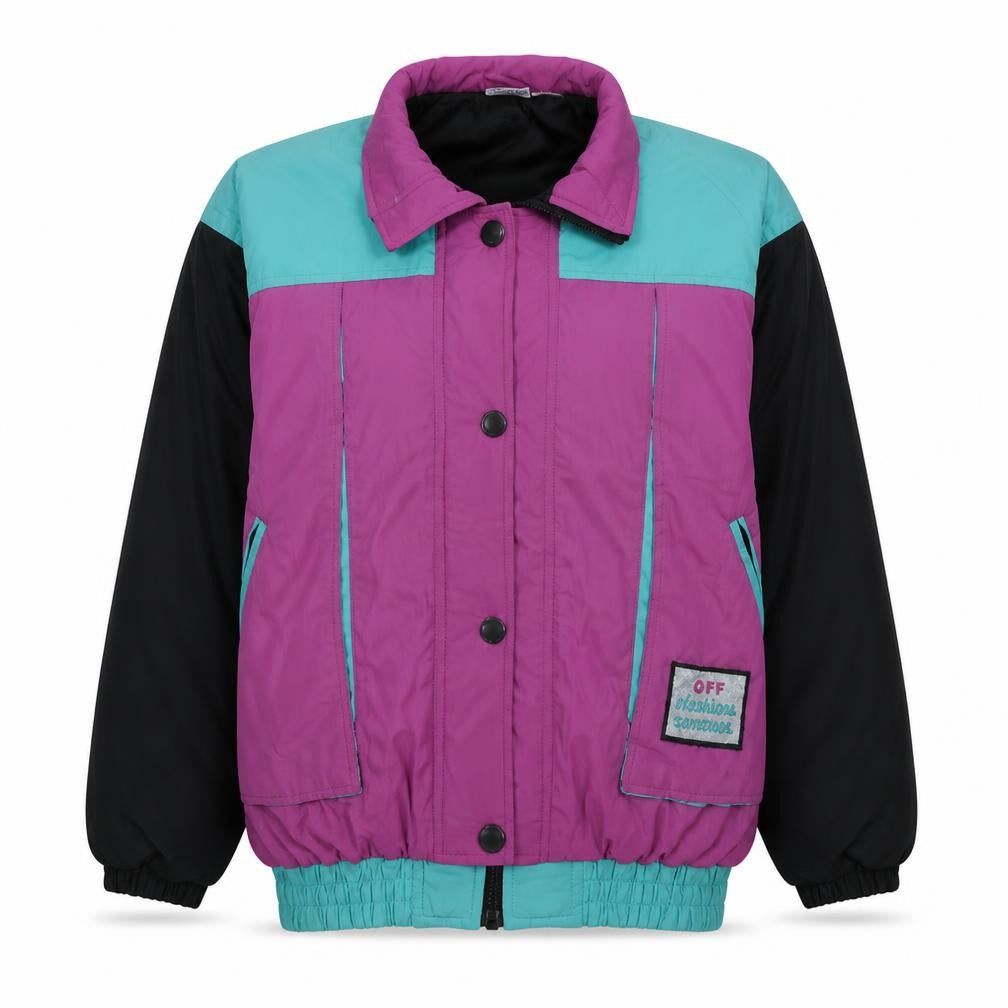 Golden Team Women's Purple Green 90s Retro Puffer Jacket Size 14
