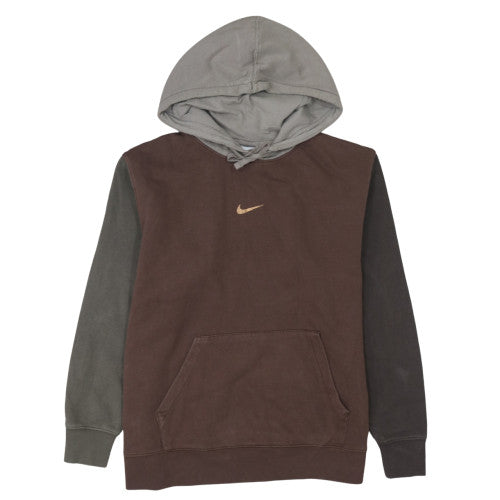 Nike Women Brown & Grey Pullover Hoodie L Logo Cotton Blend Casual