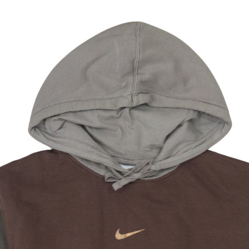 Nike Women Brown & Grey Pullover Hoodie L Logo Cotton Blend Casual
