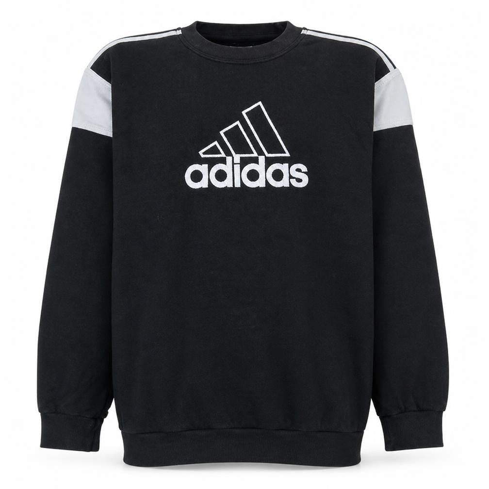 Front view of Adidas Men's Black Logo Crew Neck Pullover Sweatshirt, size L