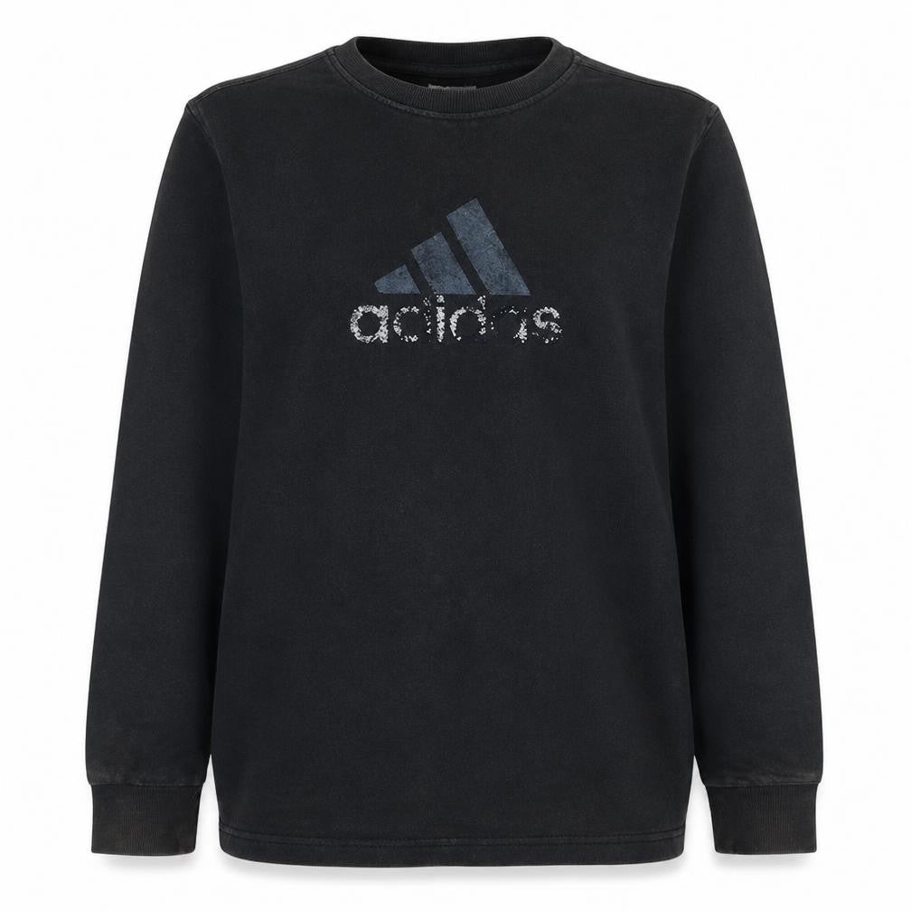 Front view of Adidas women’s black, size UK 14, pullover sweatshirt with logo