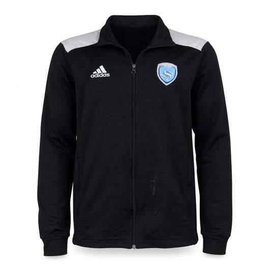 Front view of Adidas Men's Black Small Track Jacket Full Zip Sports Top
