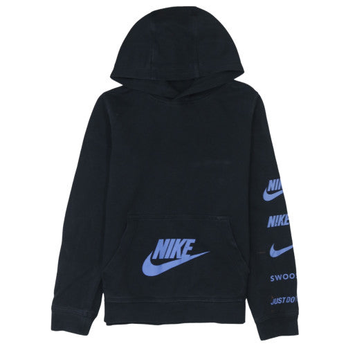 Nike Boys Black Pullover Hoodie L 147-158cm Graphic Fleece Sweatshirt