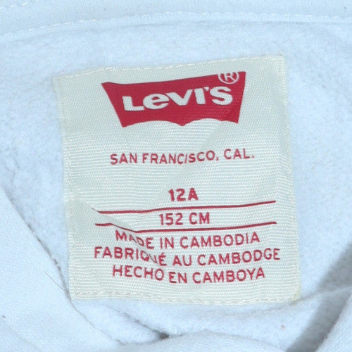Levi's Boys White Pullover Hoodie 12 Years Regular Fit Logo Fleece Sweatshirt