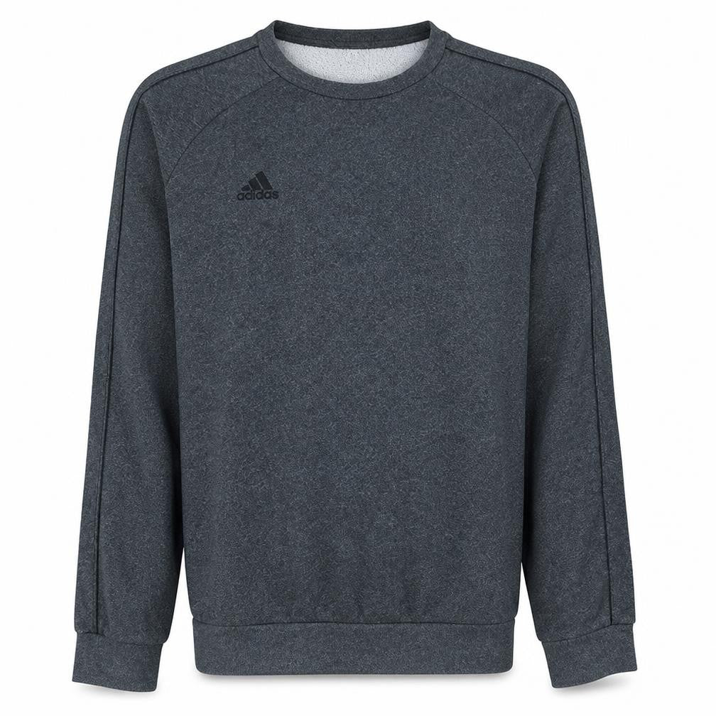 Front view of Adidas men’s grey small crew neck pullover sweatshirt
