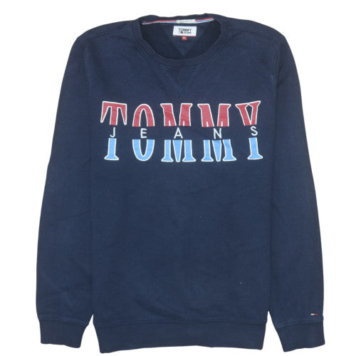 Tommy Jeans Men Navy Blue XL Crew Neck Logo Sweatshirt Regular Fit