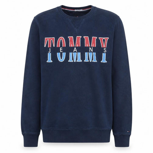 Tommy Jeans Men Navy Blue XL Crew Neck Logo Sweatshirt Regular Fit