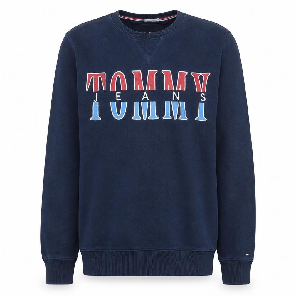 Tommy Jeans Men Navy Blue XL Crew Neck Logo Sweatshirt Regular Fit