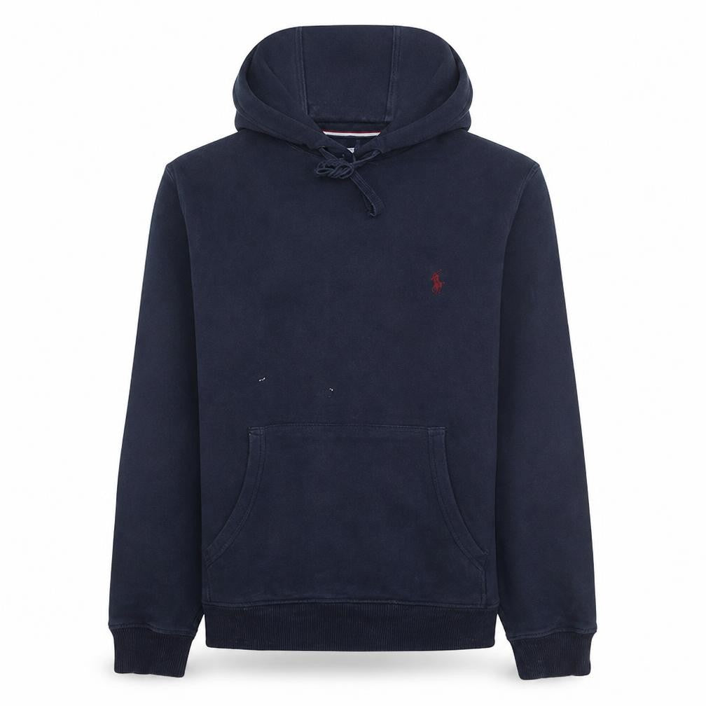 Front view of U.S. Polo Assn. Men's Blue Pullover Hoodie, size M, Fleece