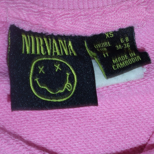 Primark Nirvana Women Pink XS Pullover Sweatshirt Graphic Print