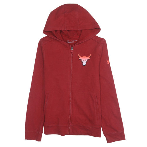 Under Armour Boys Red Full Zip Hoodie YXL 158-170 Loose Fit Project Rock