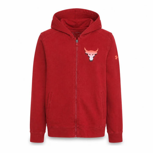Under Armour Boys Red Full Zip Hoodie YXL 158-170 Loose Fit Project Rock