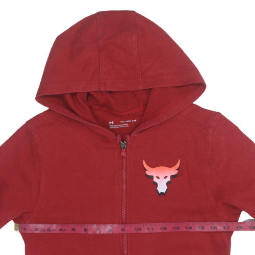 Under Armour Boys Red Full Zip Hoodie YXL 158-170 Loose Fit Project Rock