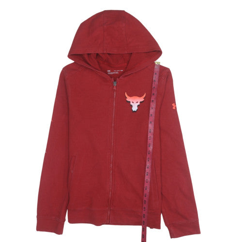 Under Armour Boys Red Full Zip Hoodie YXL 158-170 Loose Fit Project Rock