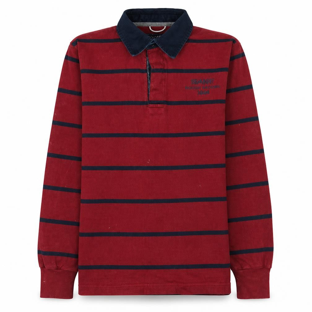 Front view of GANT Men's Red Striped Collared Rugby Sweatshirt, size M