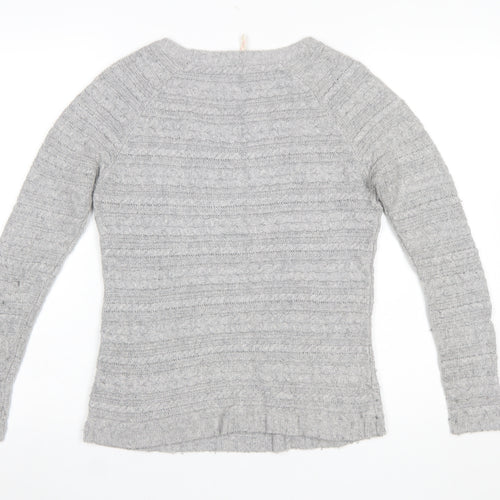 White Stuff Womens Grey Cable-Knit Jumper Size 8 Scoop Neck Pullover
