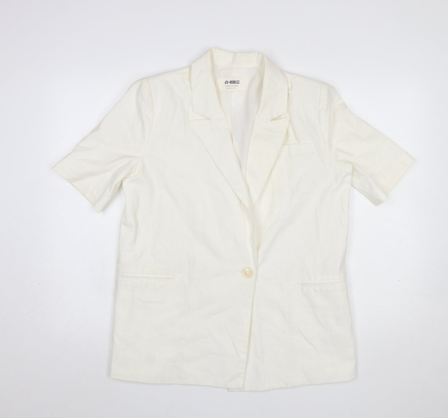 4th + Reckless Women's Ivory Short Sleeve Linen Blend Blazer UK 8