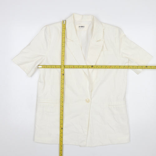 4th + Reckless Women's Ivory Short Sleeve Linen Blend Blazer UK 8