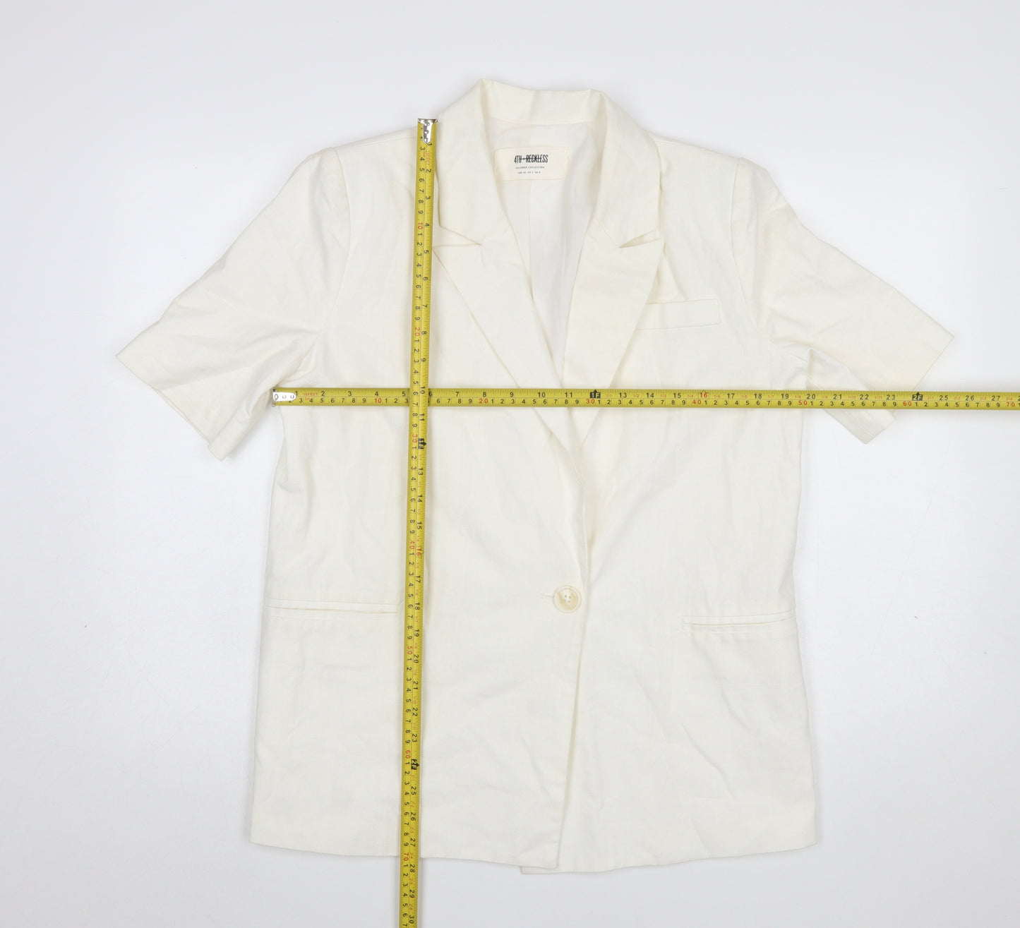 4th + Reckless Women's Ivory Short Sleeve Linen Blend Blazer UK 8