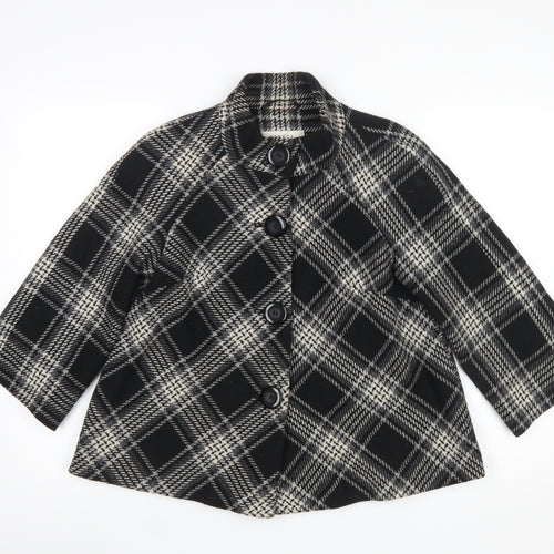 George Women's Black Check Wool Blend Pea Coat Size 10 Classic Style