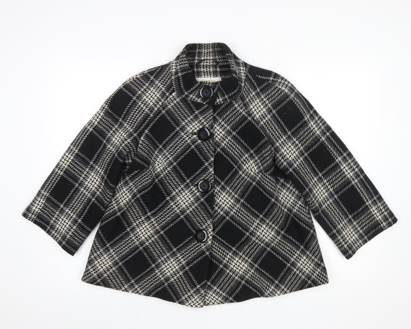 George Women's Black Check Wool Blend Pea Coat Size 10 Classic Style